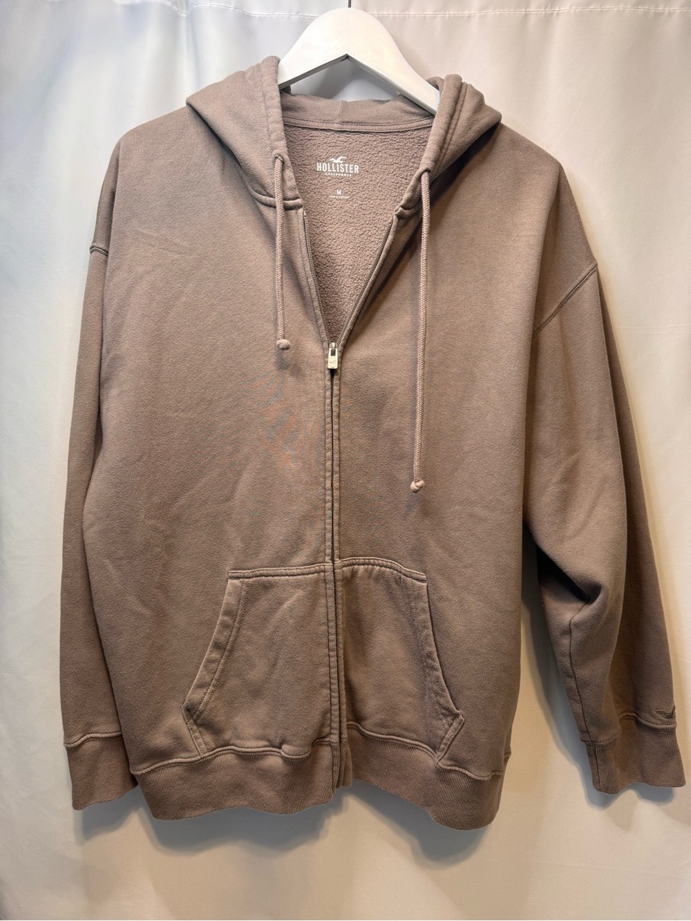 Hollister Men's Zip-Up Hoodie in Taupe Brown thick. Size men’s medium